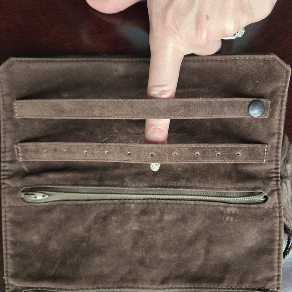 Vintage Brown Suede Jewelry Travel Roll - Rose Embossed - Picture 5 of 9